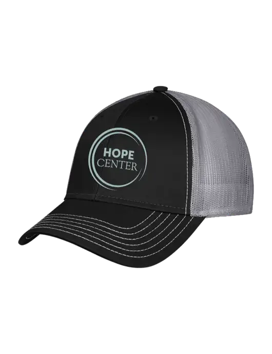 Black/Medium Dark Grey Mesh Trucker Cap Snap Back w/Hope Center Logo
