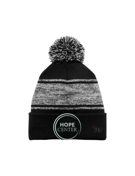 New Era Black/Charcoal Knit Chilled Pom Beanie w/Hope Center Logo
