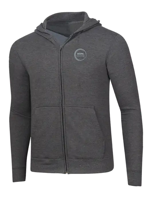 Dark Heather Grey 8.5 oz Ring Spun Zip Hooded Sweatshirt w/Hope Center Logo