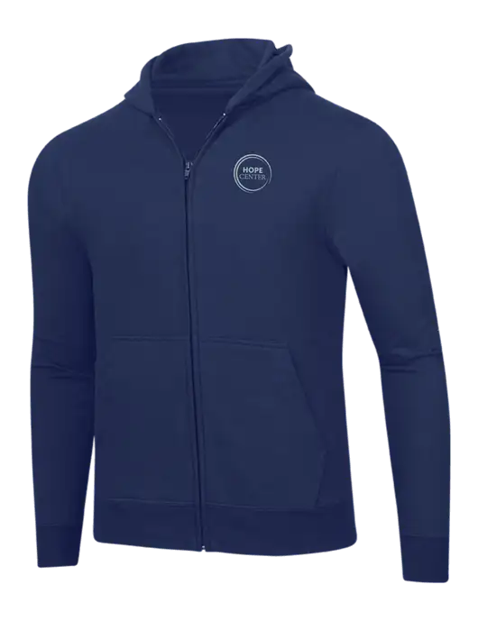 Navy 8.5 oz Ring Spun Zip Hooded Sweatshirt w/Hope Center Logo