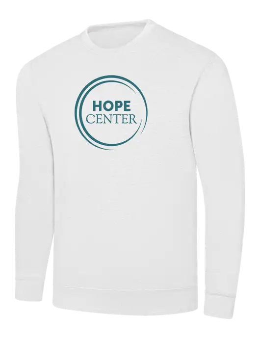 White 7.8 oz Ring Spun Crew Sweatshirt w/Hope Center Logo