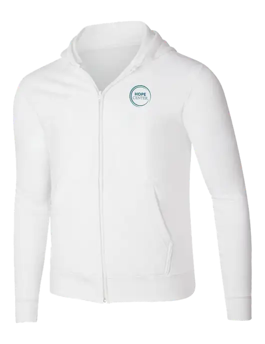 White 8.5 oz Ring Spun Zip Hooded Sweatshirt w/Hope Center Logo