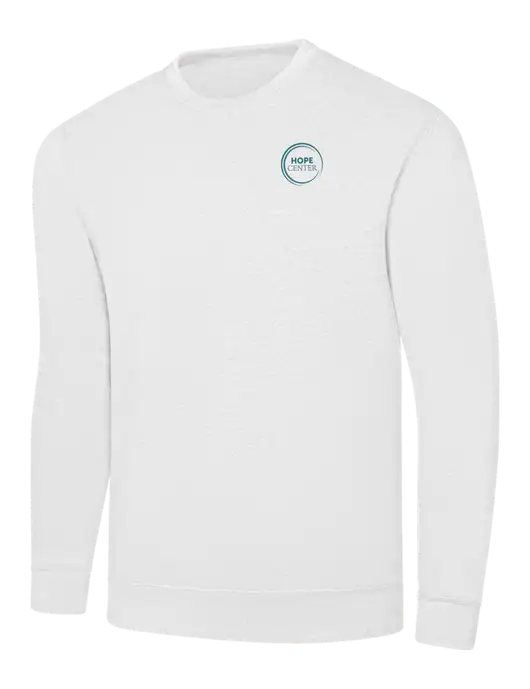 White 7.8 oz Ring Spun Crew Sweatshirt w/Hope Center Logo