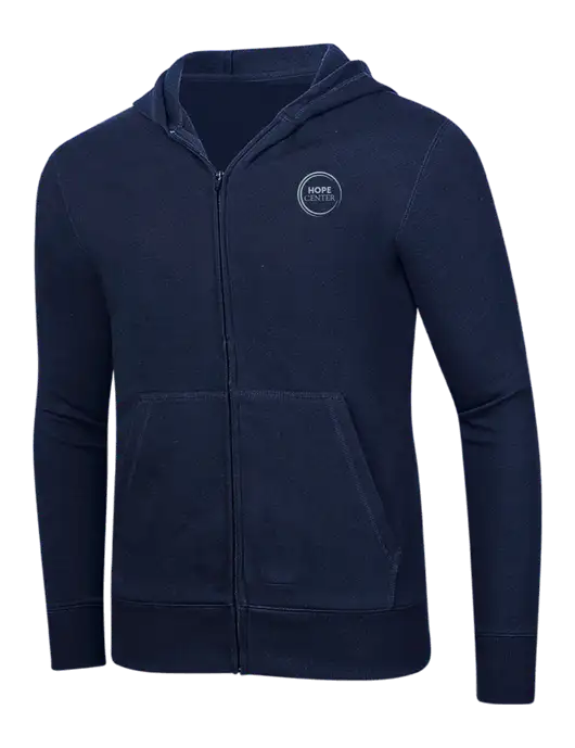 Full-Zip Navy Heavyweight Hooded Sweatshirt w/Hope Center Logo