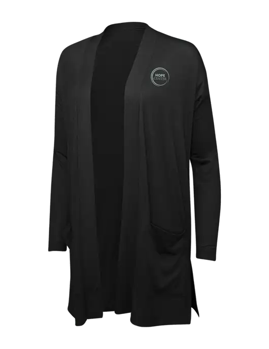 Black Womens Concept Long Pocket Cardigan w/Hope Center Logo