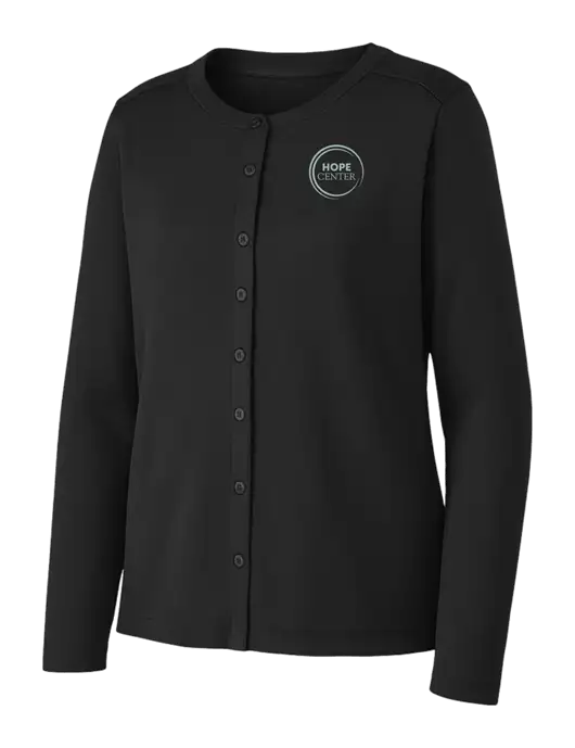 Black Womens Concept Stretch Button-Front Cardigan Sweater w/Hope Center Logo