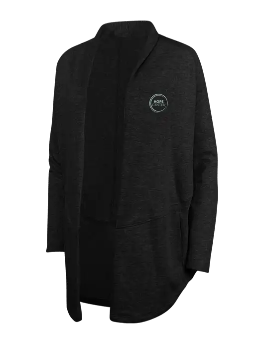 Deep Black/Charcoal Heather Womens Interlock Cardigan w/Hope Center Logo