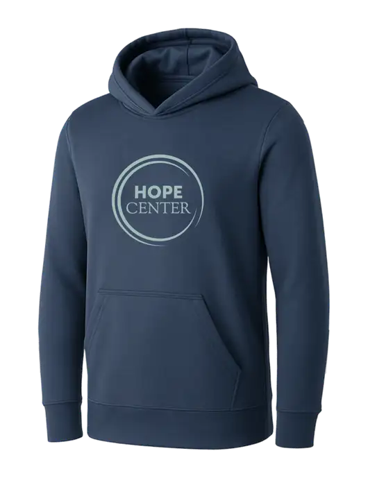 Womens Navy Core Fleece Pullover Hooded Sweatshirt w/Hope Center Logo