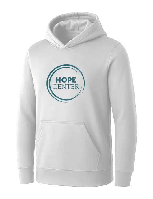 Womens White Core Fleece Pullover Hooded Sweatshirt w/Hope Center Logo
