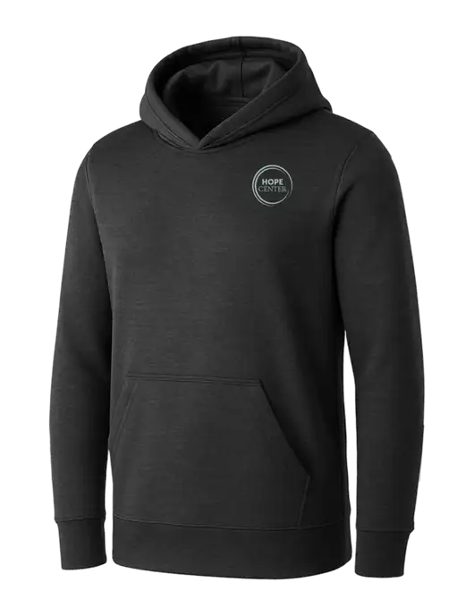 Womens Dark Grey Heather Core Fleece Pullover Hooded Sweatshirt w/Hope Center Logo
