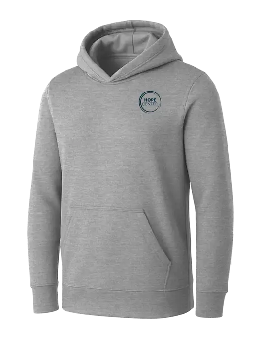 Womens Light Grey Heather Core Fleece Pullover Hooded Sweatshirt w/Hope Center Logo