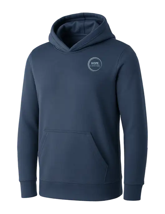 Womens Navy Core Fleece Pullover Hooded Sweatshirt w/Hope Center Logo