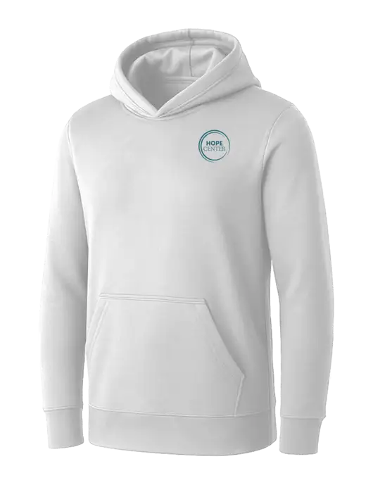 Womens White Core Fleece Pullover Hooded Sweatshirt w/Hope Center Logo
