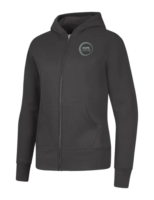 Charcoal Womens Core Fleece Full-Zip Hooded Sweatshirt w/Hope Center Logo