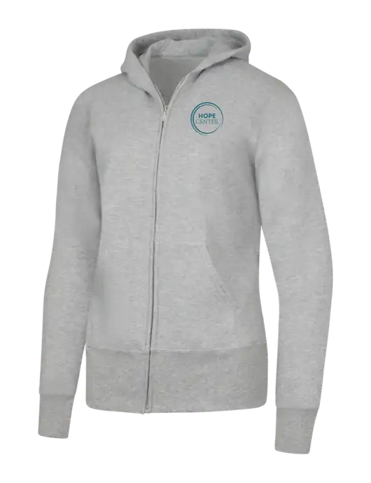 Grey Heather Womens Core Fleece Full-Zip Hooded Sweatshirt w/Hope Center Logo
