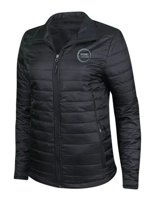 Womens Black Puffy Packable Jacket w/Hope Center Logo