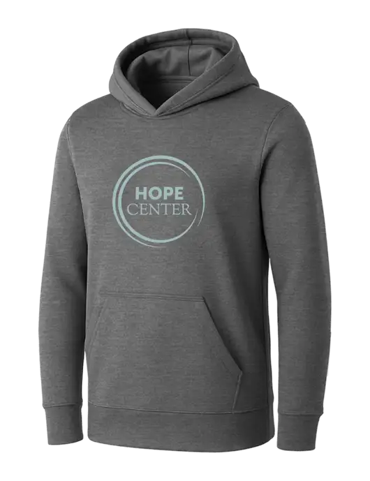 Womens Medium Grey Heather Core Fleece Pullover Hooded Sweatshirt w/Hope Center Logo